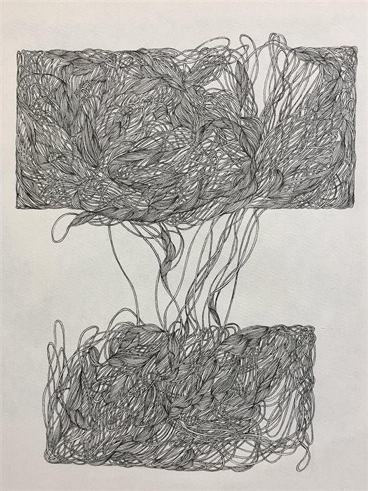 Setareh Afzali, The nature of relationship, Drawing pen on cardboard, 28 x 21 cm, 2019