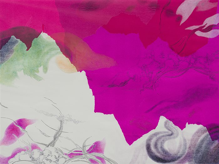 Sadaf Hesamiyan, From Being series, Etching, aquatint, color pencil, tissue paper, tiepolo paper, 70 x 100 cm, 2023